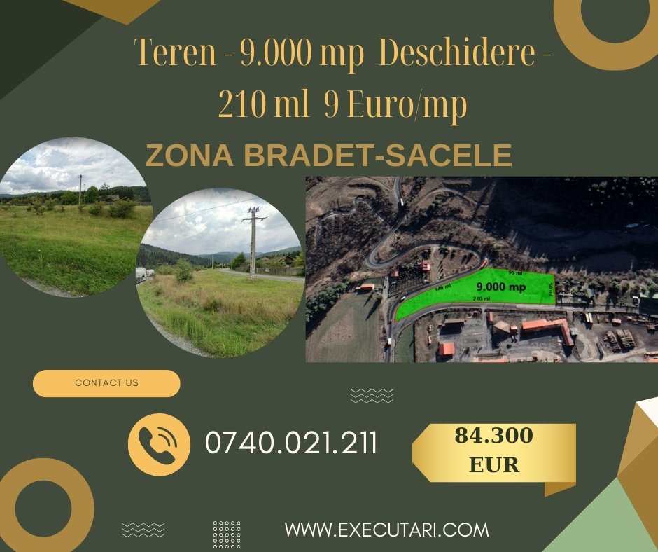 poza Zona Bradet - Teren - 9.000  mp - Deschidere - 210 ml - 9 Euro/mp, Sacele